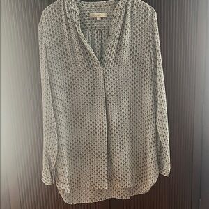 LOFT Geometric Black, White and Green Blouse